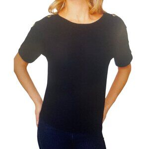 NWT Melissa Page Women's Button Detail Dolman Short-Sleeve Sweater Jet Black XS